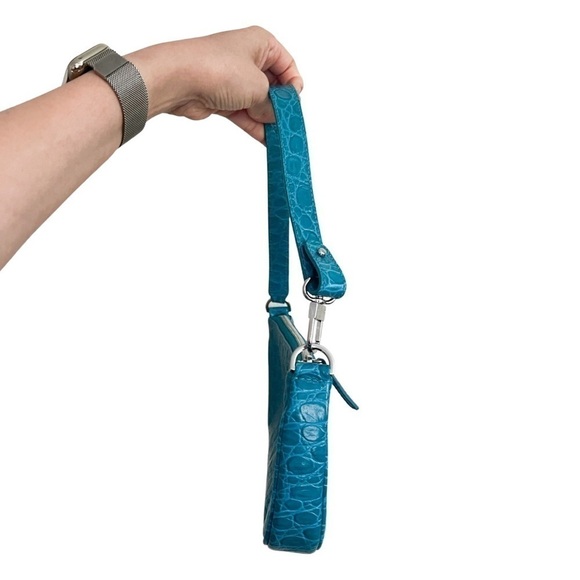 BY FAR Rachel Small Leather Croc-Embossed Shoulder Bag Blue - Picture 5 of 8